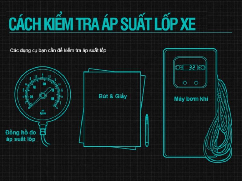 Cách đo áp suất lốp ô tô - Cần chuẩn bị đầy đủ dụng cụ để tiến hành kiểm tra áp suất lốp nhanh chóng
